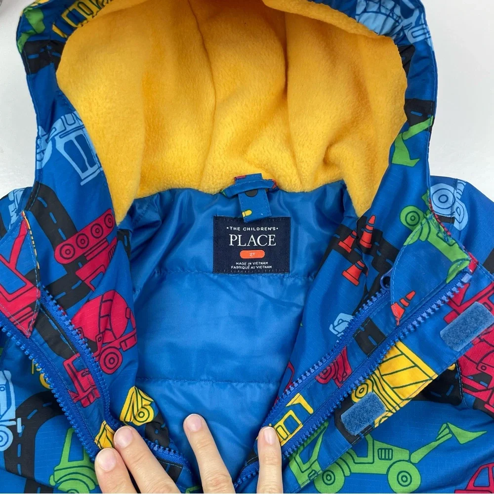 The Children's Place Blue Yellow Truck Full Zip Hooded Coat Jacket Boy 2T